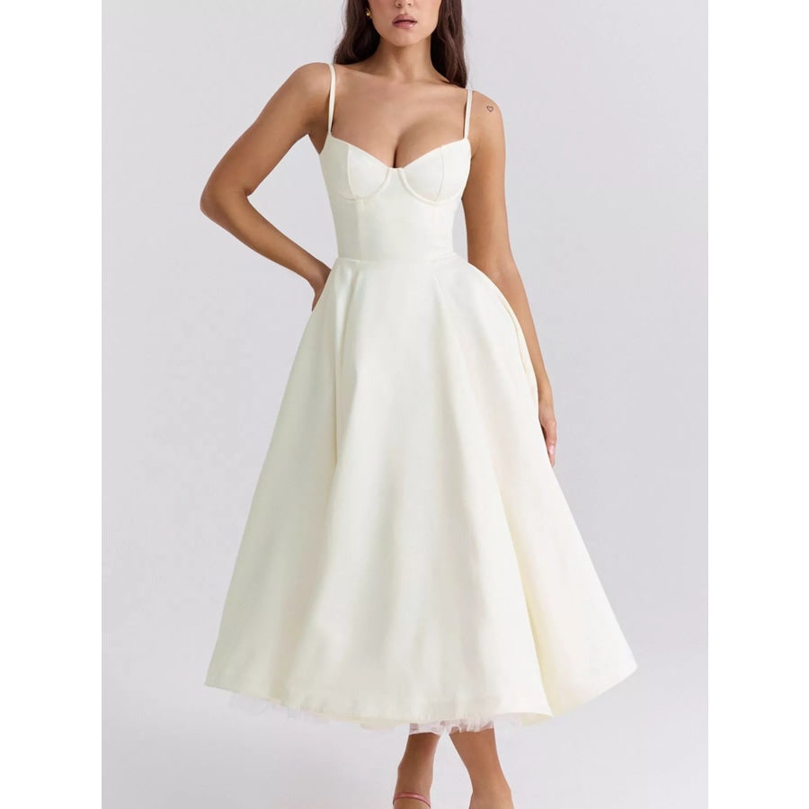 Sweetheart Neck A-Line Midi Dress Creamy-white / S Apparel and Accessories