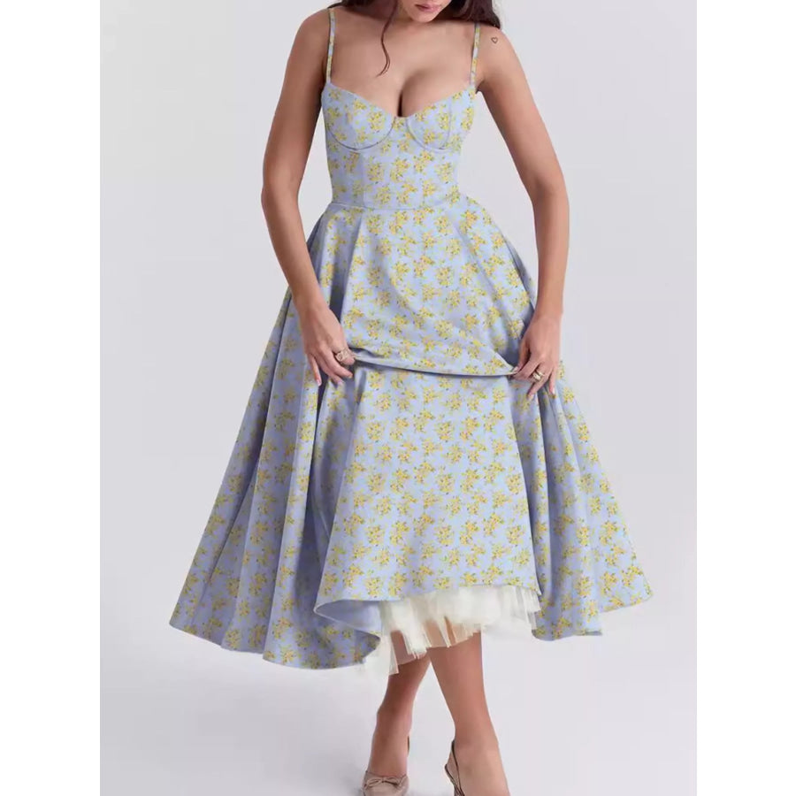 Sweetheart Neck A-Line Midi Dress Floral / S Apparel and Accessories