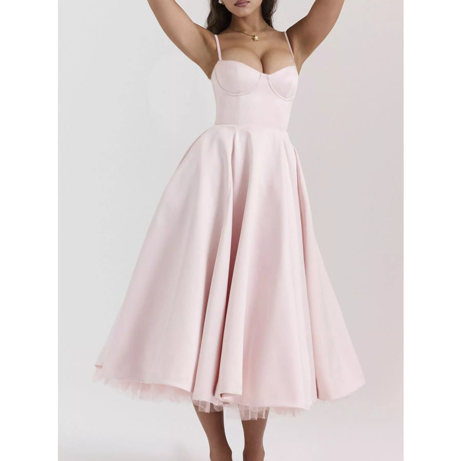 Sweetheart Neck A-Line Midi Dress Pink / S Apparel and Accessories