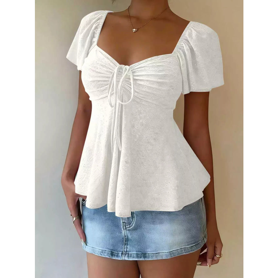 Sweetheart Neck Flutter Sleeve Top White / S Apparel and Accessories