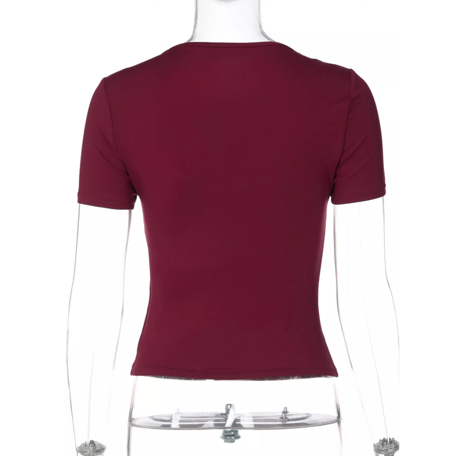 Sweetheart Neck Lace Trim Tie-Front T-Shirt Apparel and Accessories