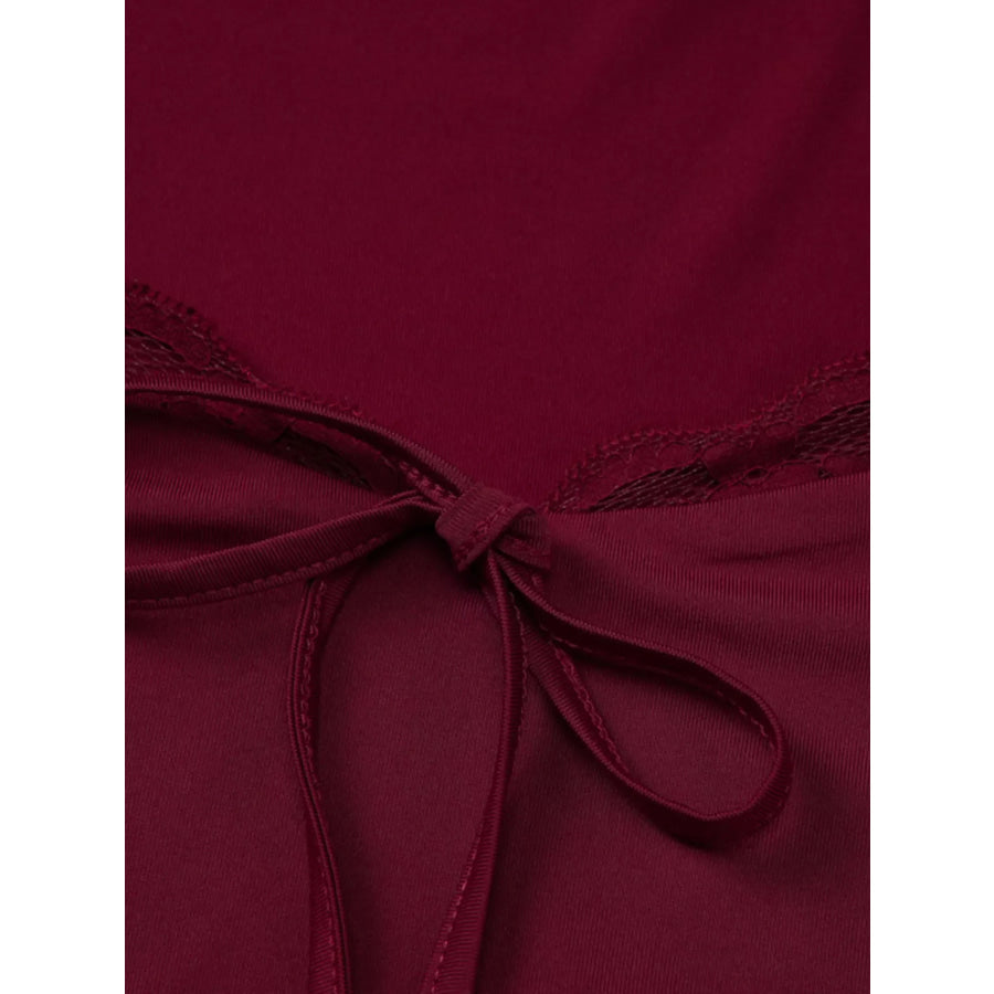 Sweetheart Neck Lace Trim Tie-Front T-Shirt Apparel and Accessories
