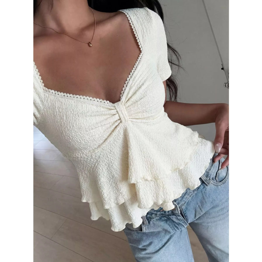 Sweetheart Neck Layered Ruffle Top Apparel and Accessories
