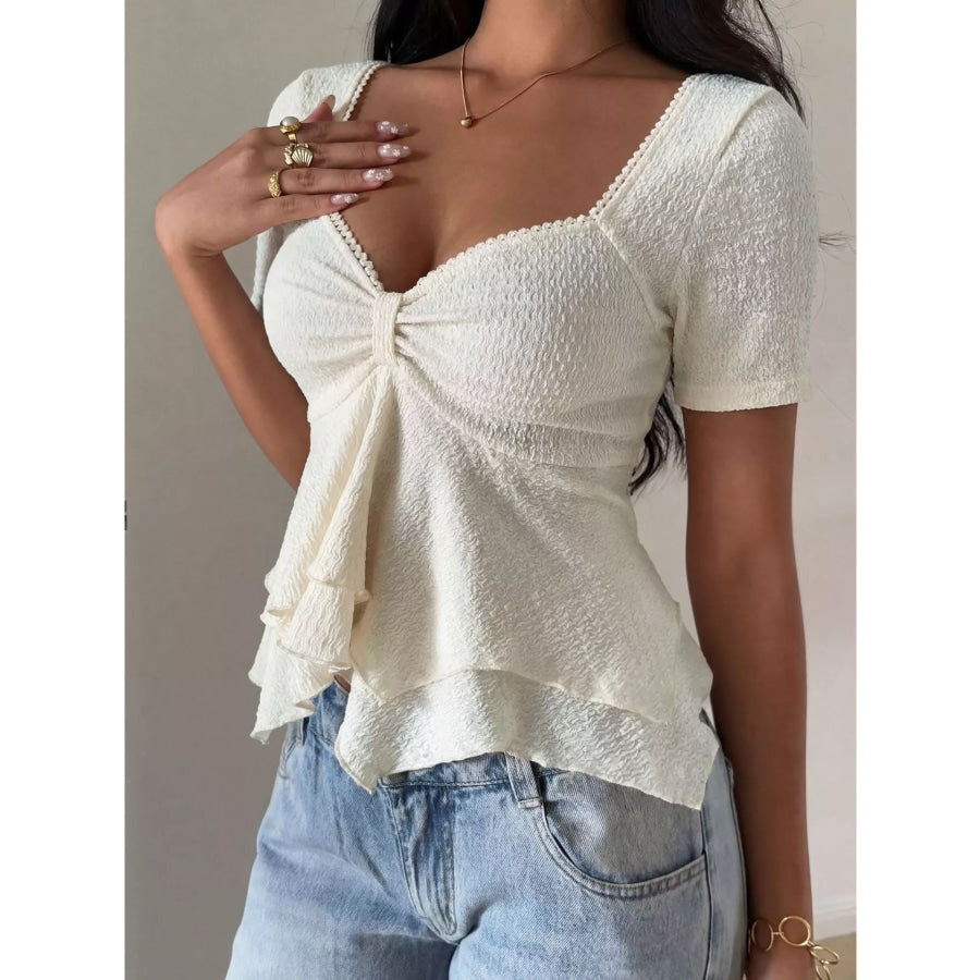 Sweetheart Neck Layered Ruffle Top Apparel and Accessories