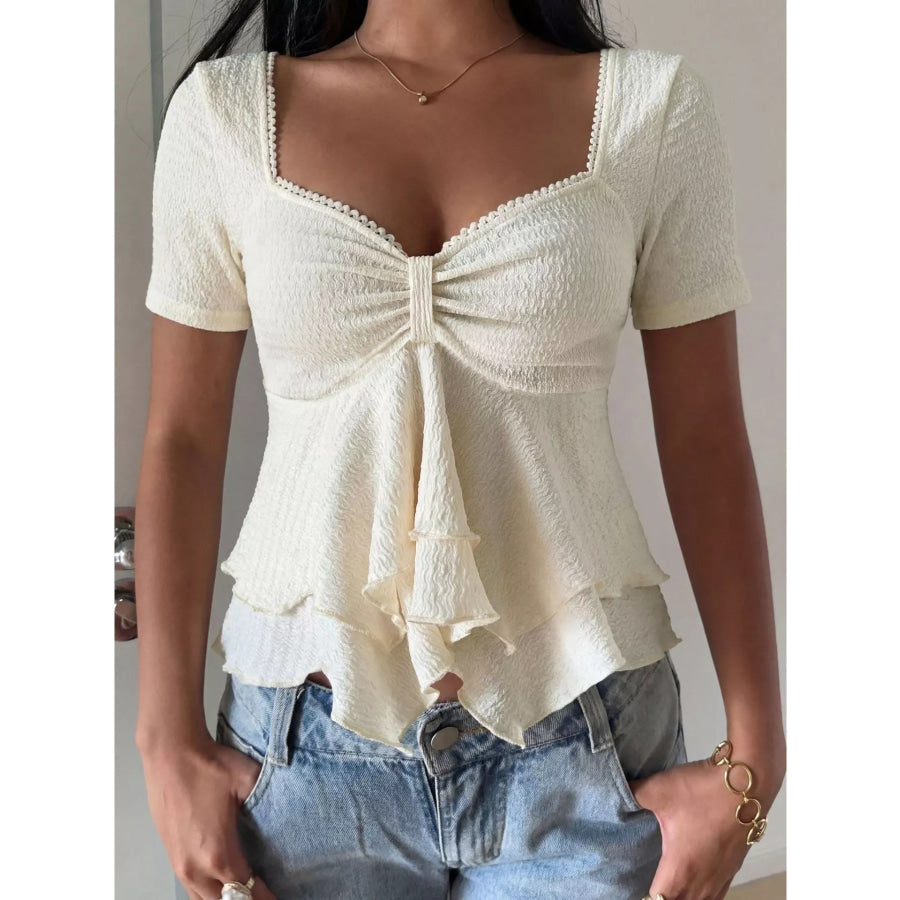 Sweetheart Neck Layered Ruffle Top White / S Apparel and Accessories