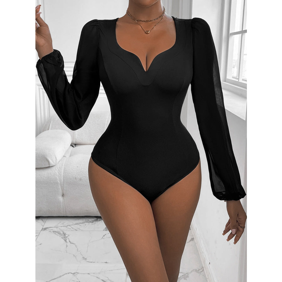 Sweetheart Neck Long Sleeve Bodysuit Black / S Apparel and Accessories