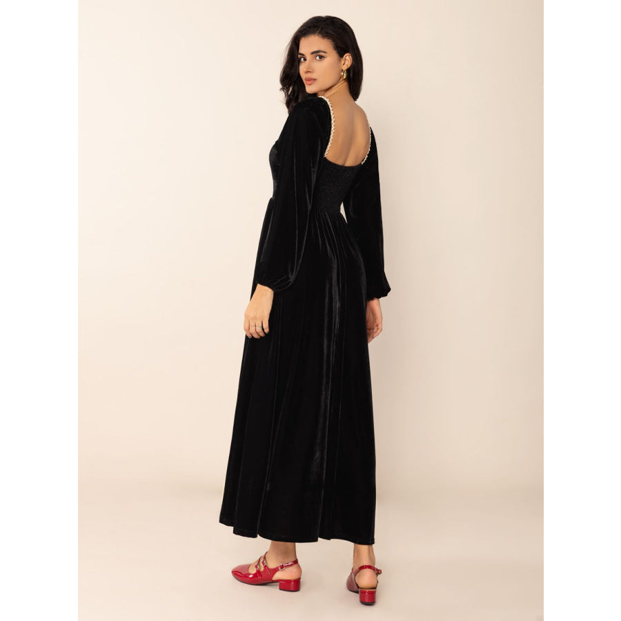 Sweetheart Neck Long Sleeve Midi Dress Black / S Apparel and Accessories