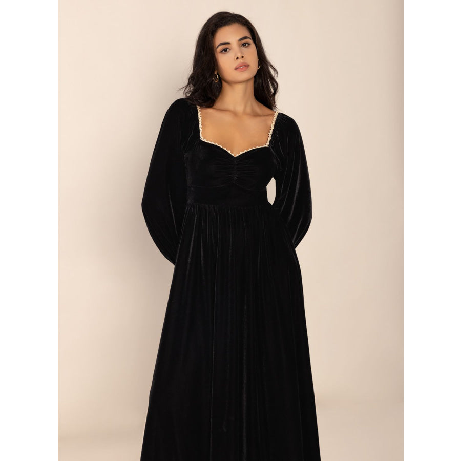 Sweetheart Neck Long Sleeve Midi Dress Apparel and Accessories