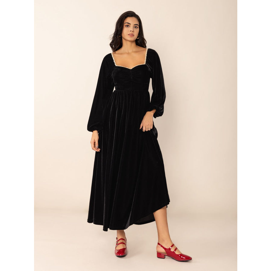 Sweetheart Neck Long Sleeve Midi Dress Apparel and Accessories