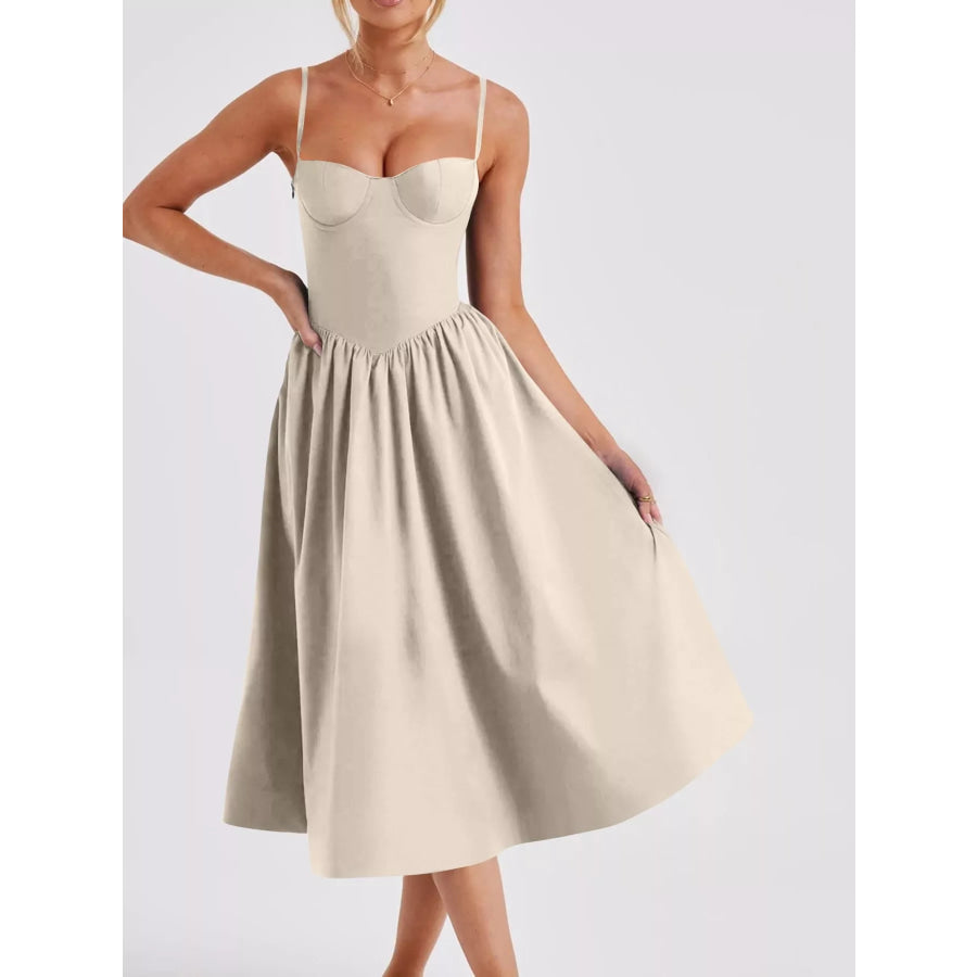 Sweetheart Neck Midi Cami Dress Apricot / S Apparel and Accessories