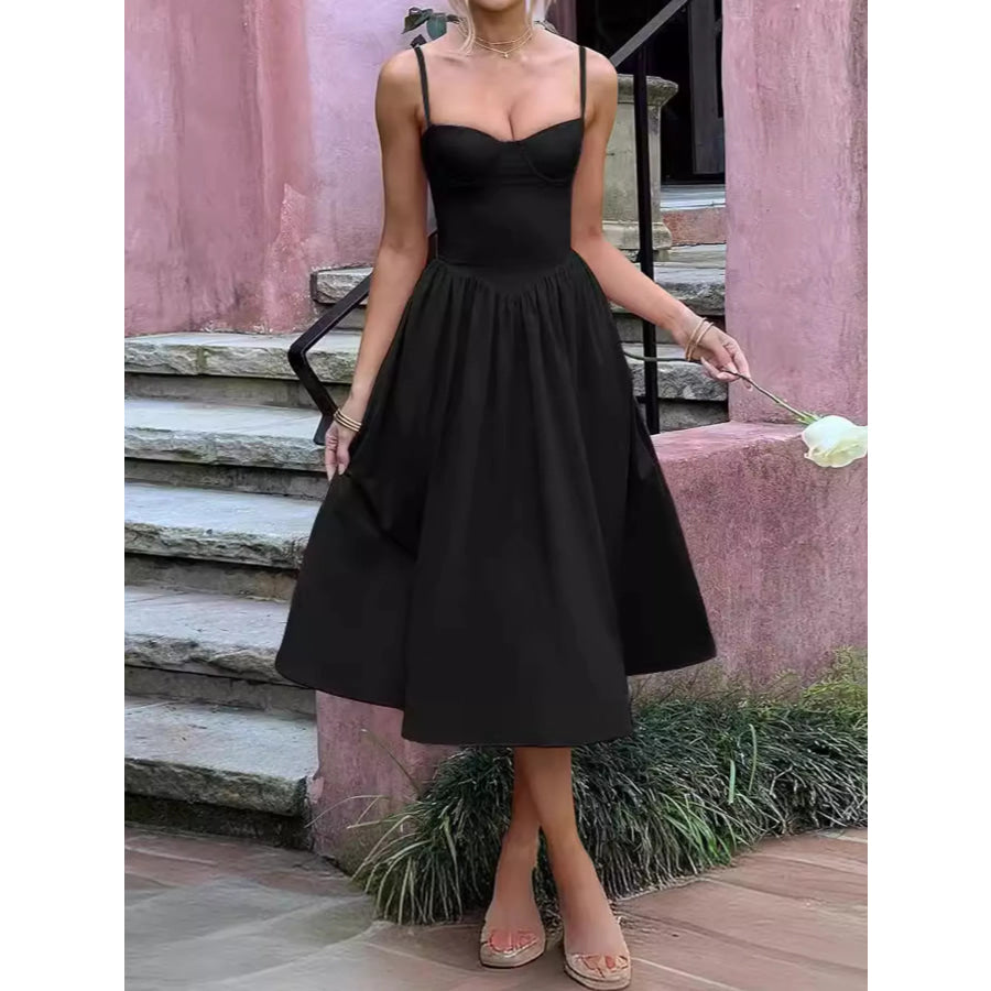 Sweetheart Neck Midi Cami Dress Black / S Apparel and Accessories