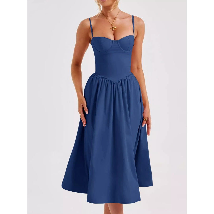 Sweetheart Neck Midi Cami Dress Blue / S Apparel and Accessories