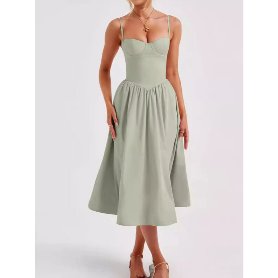 Sweetheart Neck Midi Cami Dress Light Green / S Apparel and Accessories