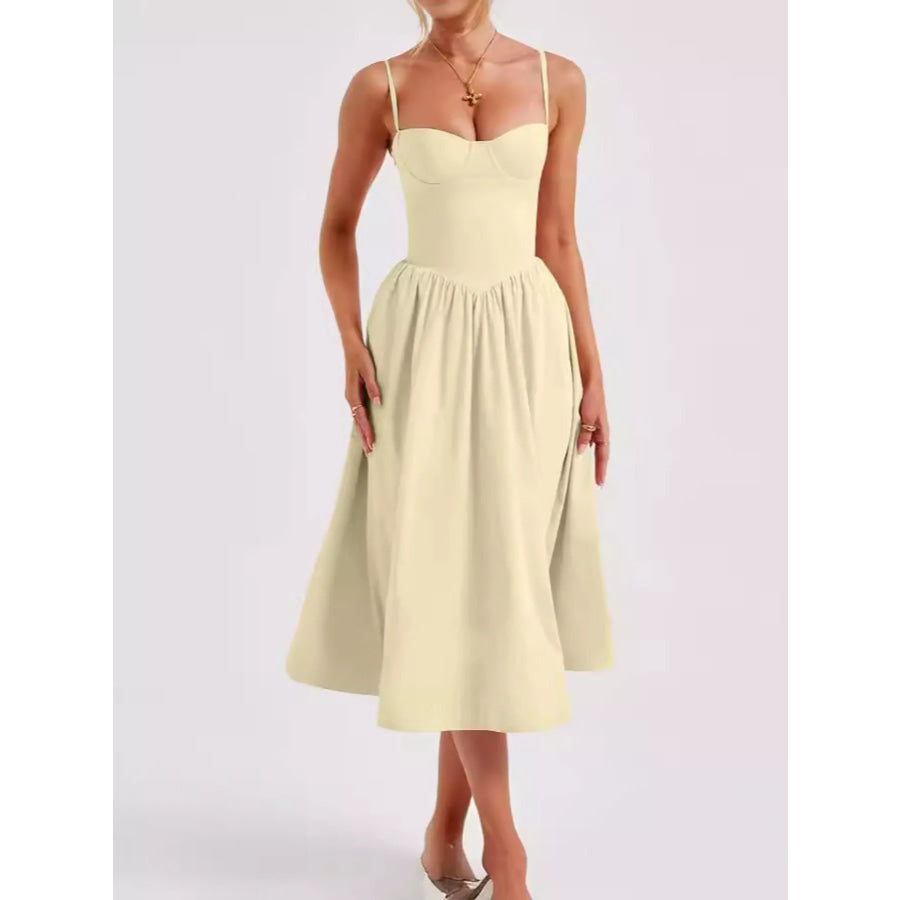 Sweetheart Neck Midi Cami Dress Light Yellow / S Apparel and Accessories