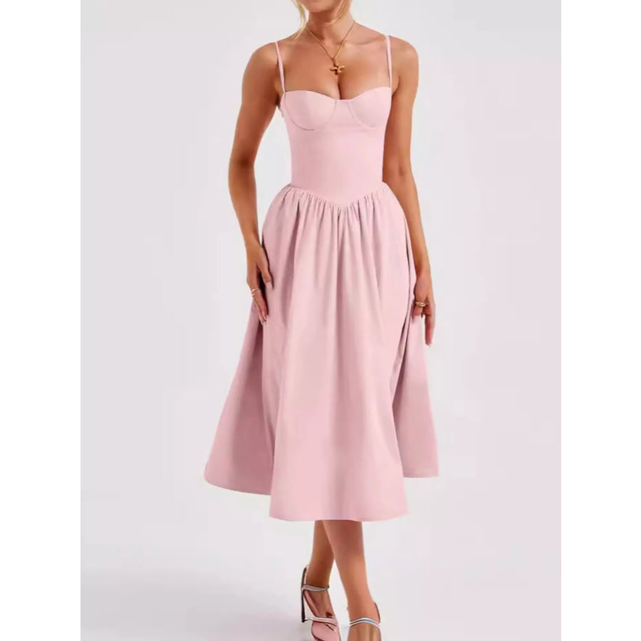 Sweetheart Neck Midi Cami Dress Pink / S Apparel and Accessories
