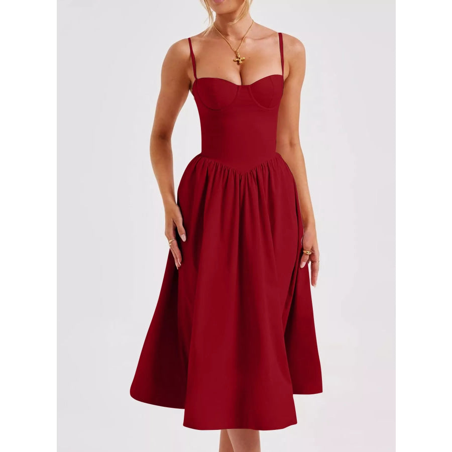 Sweetheart Neck Midi Cami Dress Red / S Apparel and Accessories