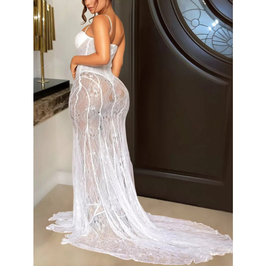 Sweetheart Neck Sheer Lace Maxi Dress Apparel and Accessories