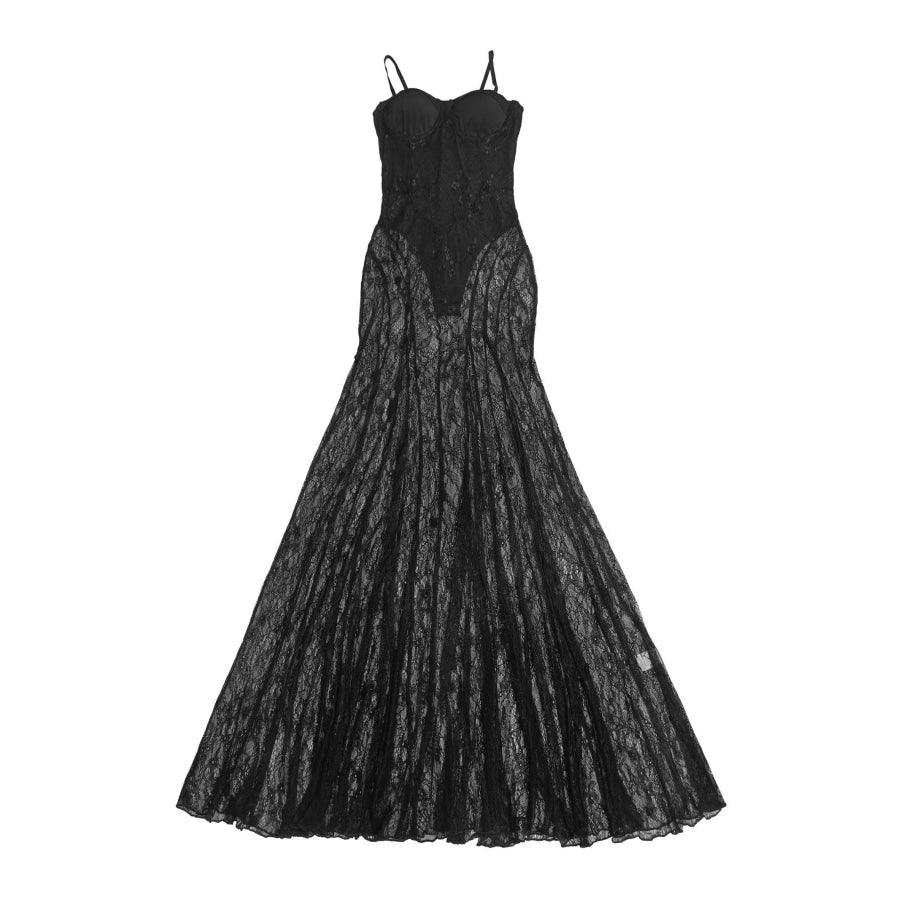 Sweetheart Neck Sheer Lace Maxi Dress Apparel and Accessories