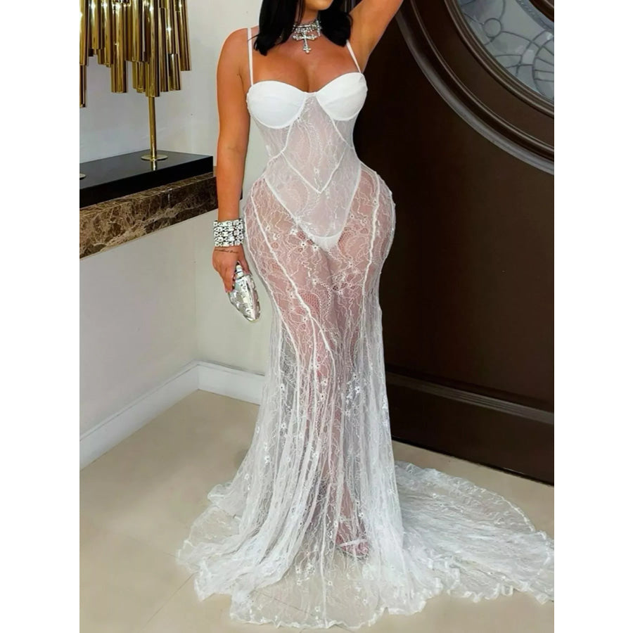 Sweetheart Neck Sheer Lace Maxi Dress White / S Apparel and Accessories