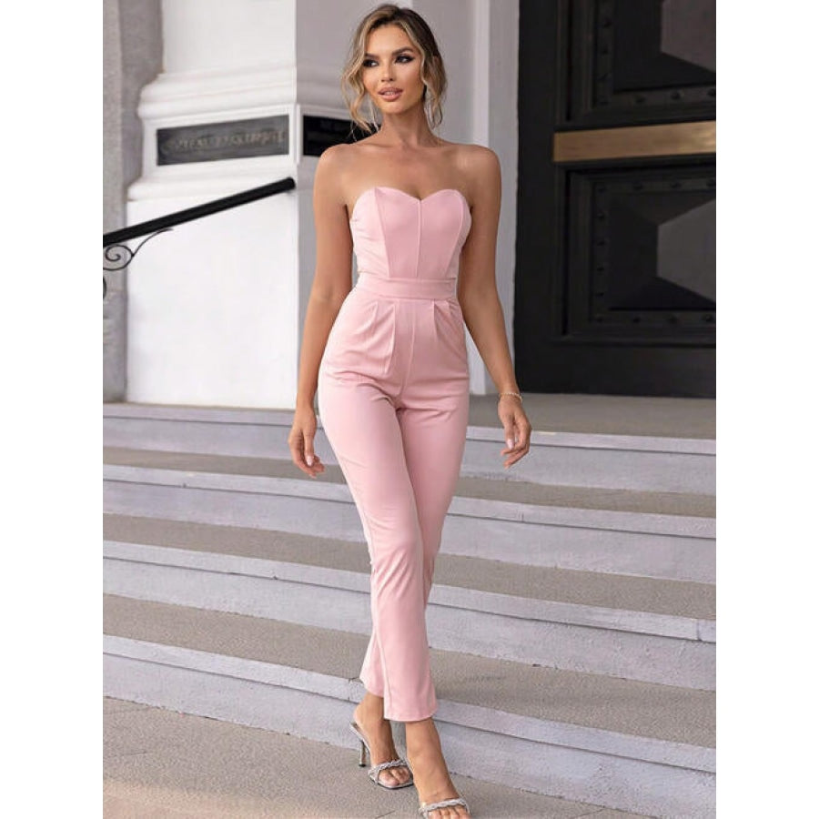 Sweetheart Neck Sleeveless Jumpsuit Blush Pink / XS Women’s Fashion Clothing