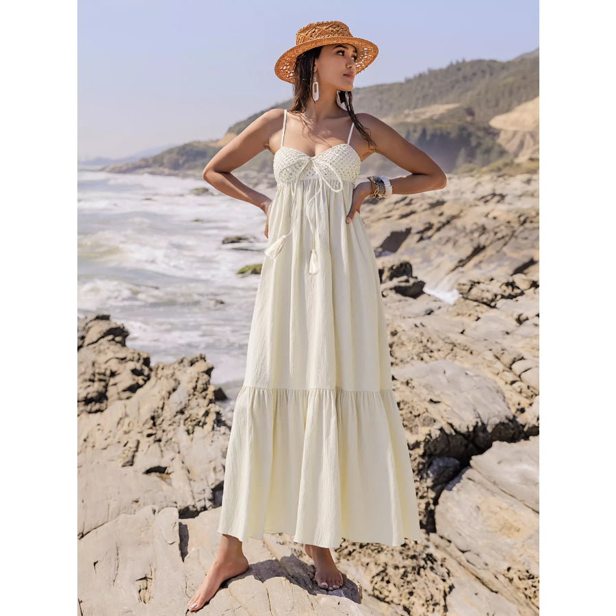 Sweetheart Neck Spaghetti Strap Dress Beige / S Apparel and Accessories