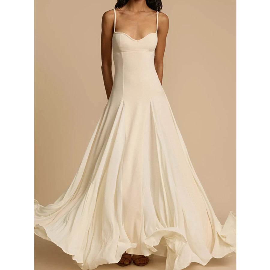 Sweetheart Neck Spaghetti Strap Flowy Maxi Dress Apparel and Accessories