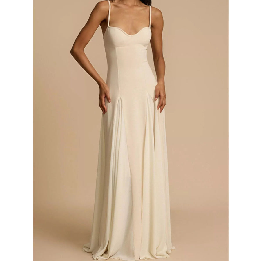 Sweetheart Neck Spaghetti Strap Flowy Maxi Dress Apparel and Accessories