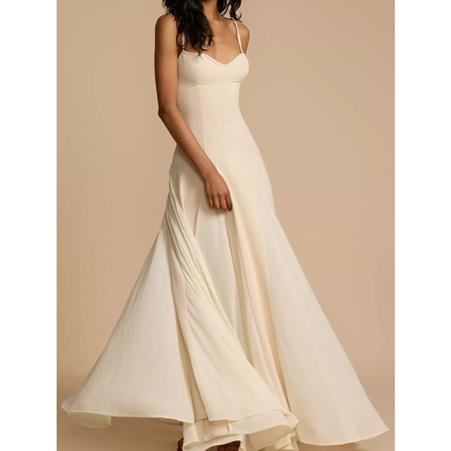 Sweetheart Neck Spaghetti Strap Flowy Maxi Dress Apparel and Accessories
