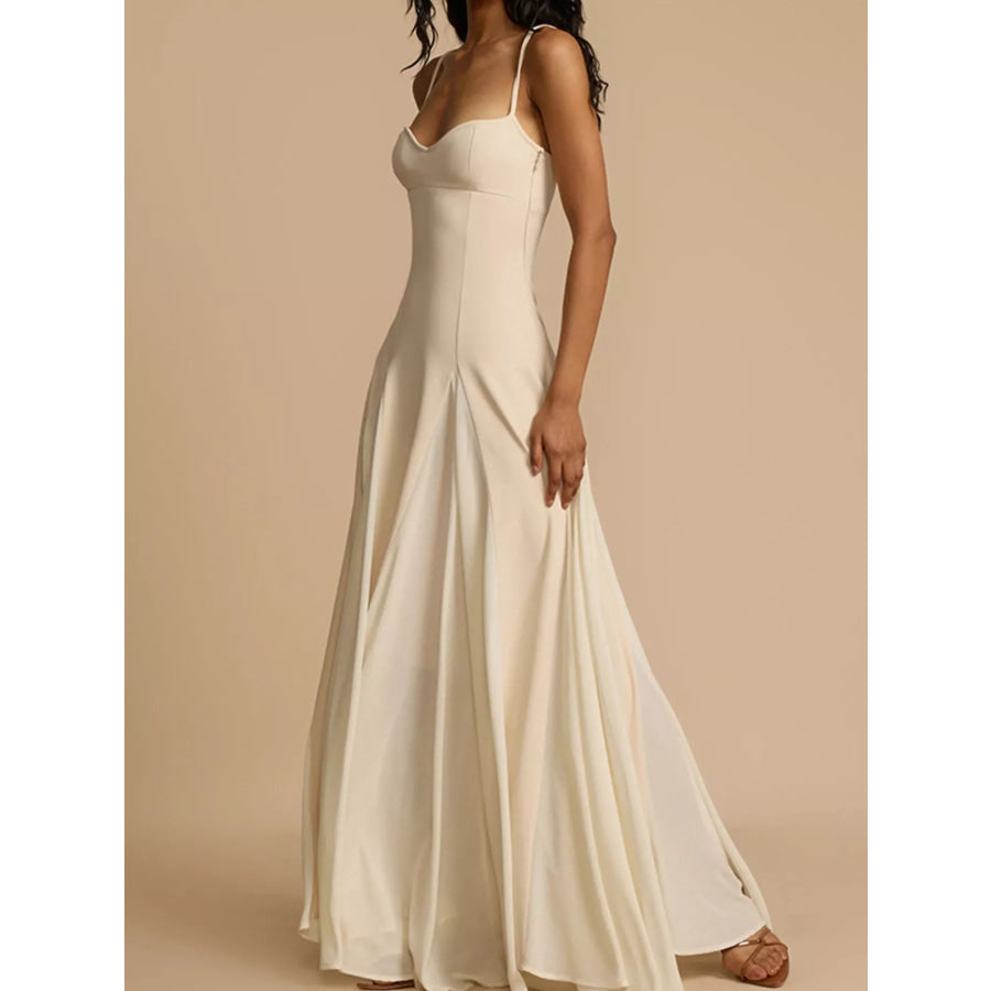 Sweetheart Neck Spaghetti Strap Flowy Maxi Dress Apparel and Accessories