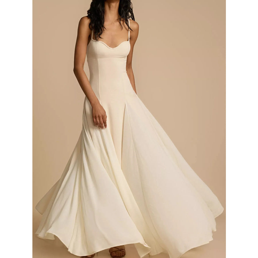 Sweetheart Neck Spaghetti Strap Flowy Maxi Dress White / S Apparel and Accessories