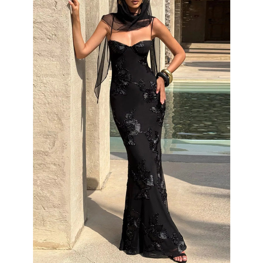 Sweetheart Neck Spaghetti Strap Maxi Dress Black / XS Apparel and Accessories