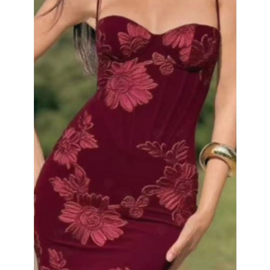 Sweetheart Neck Spaghetti Strap Maxi Dress Burgundy / XS Apparel and Accessories