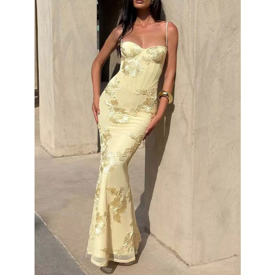 Sweetheart Neck Spaghetti Strap Maxi Dress Light Yellow / XS Apparel and Accessories