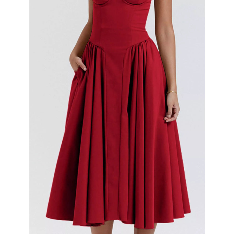 Sweetheart Neck Spaghetti Strap Midi Dress Apparel and Accessories