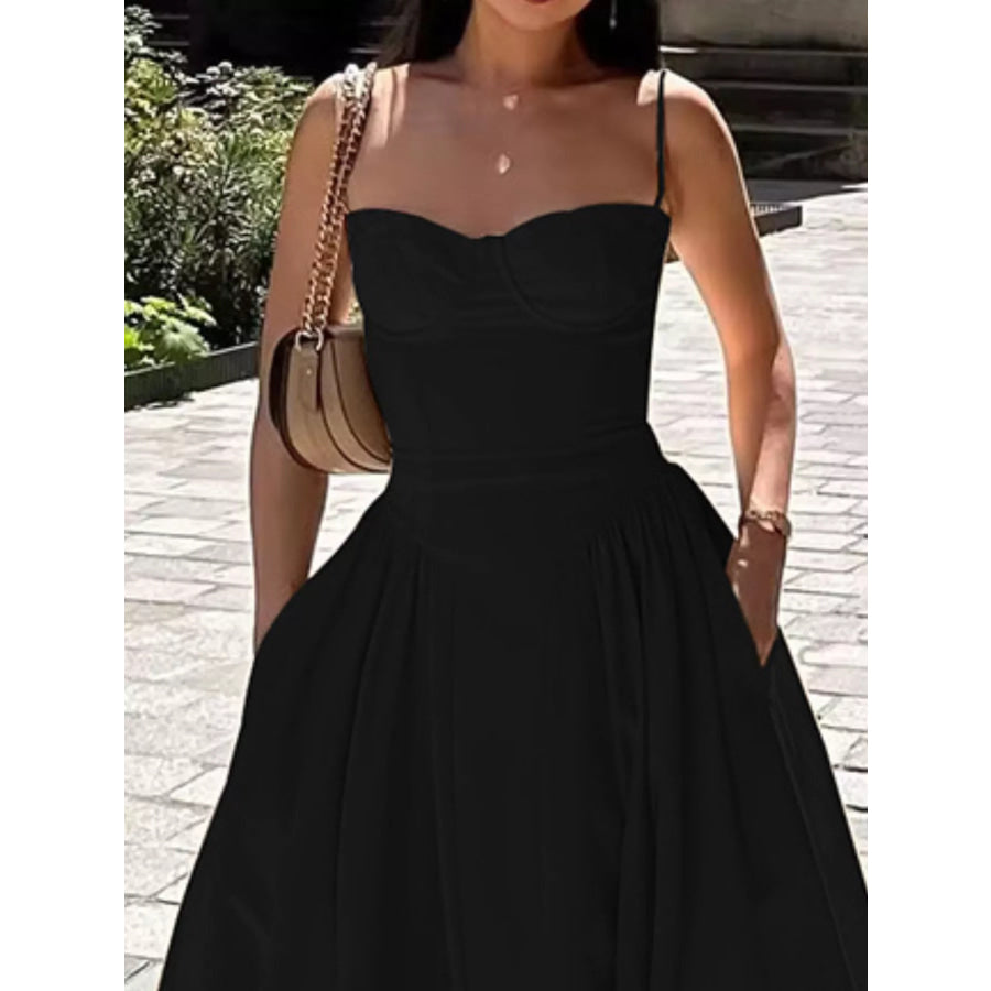 Sweetheart Neck Spaghetti Strap Midi Dress Apparel and Accessories