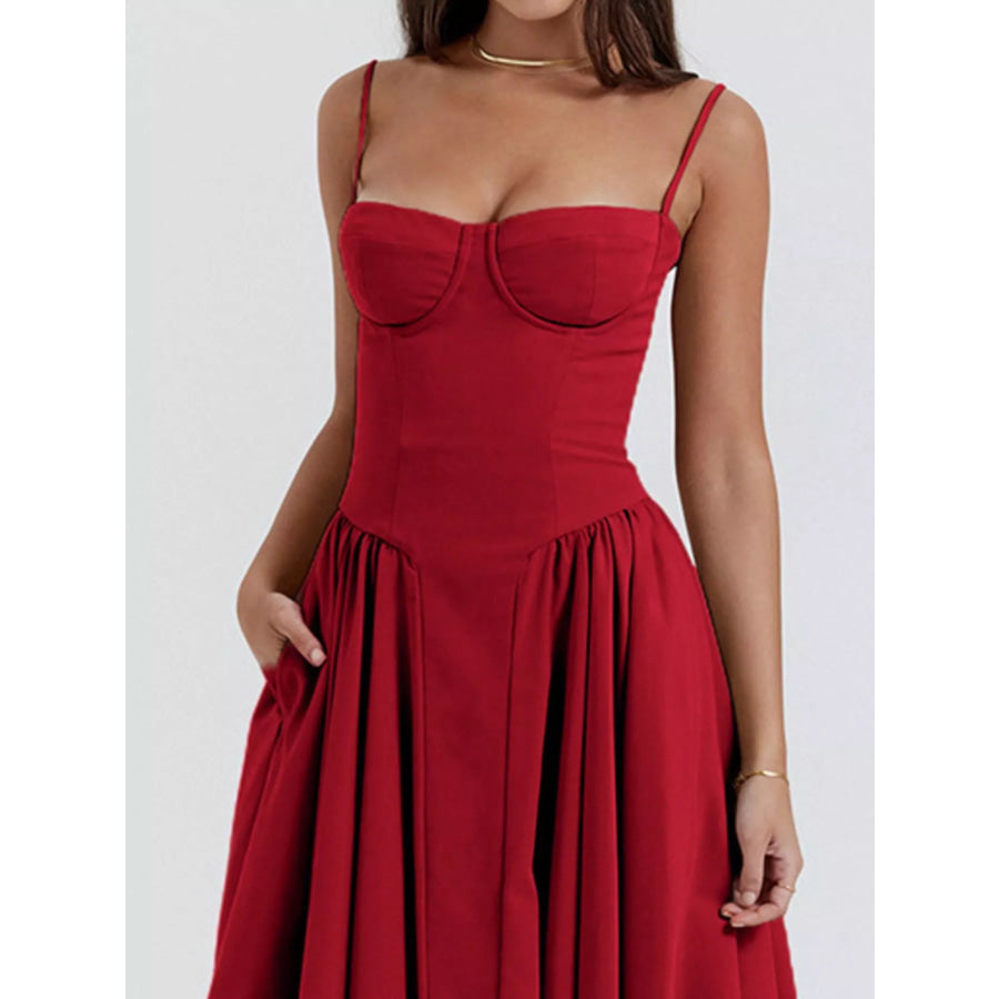 Sweetheart Neck Spaghetti Strap Midi Dress Apparel and Accessories
