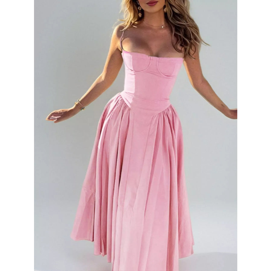 Sweetheart Neck Spaghetti Strap Midi Dress Blush Pink / S Apparel and Accessories