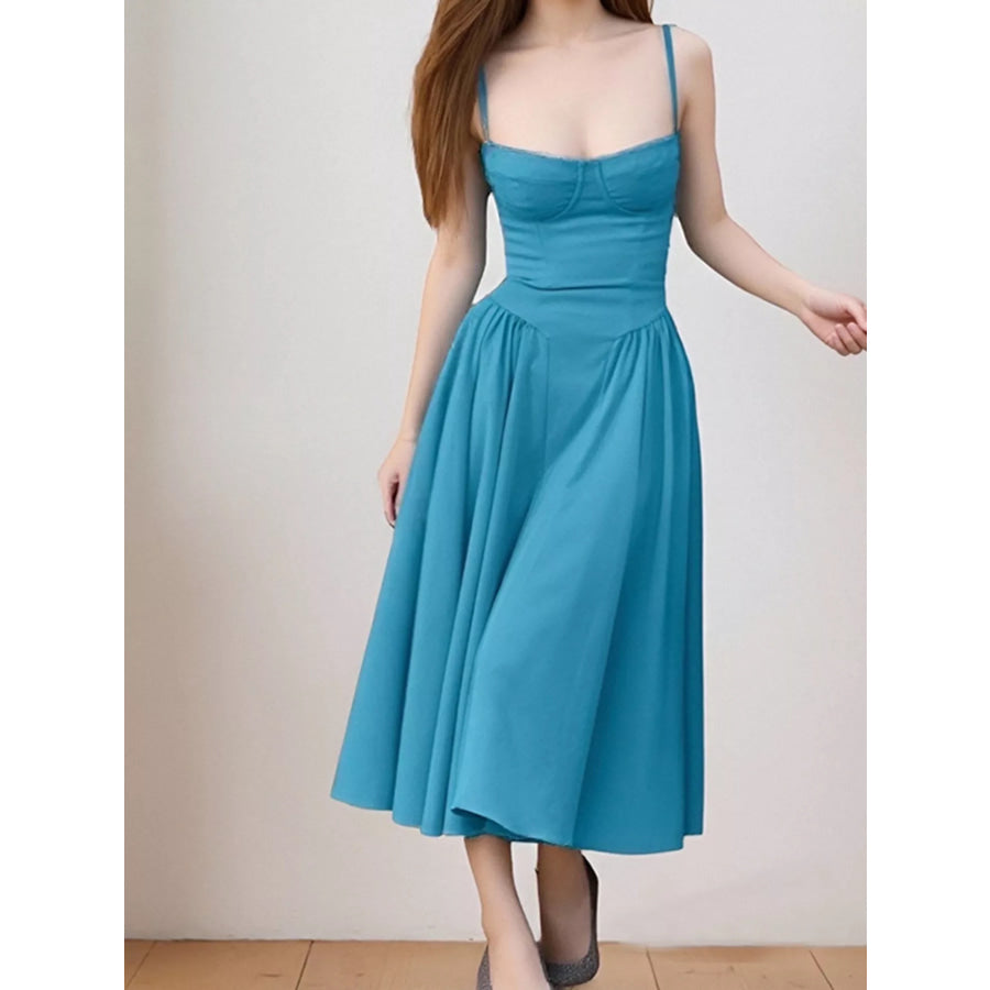 Sweetheart Neck Spaghetti Strap Midi Dress Cerulean / S Apparel and Accessories