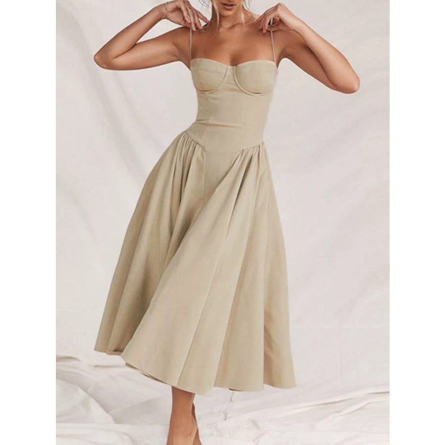 Sweetheart Neck Spaghetti Strap Midi Dress Cream / S Apparel and Accessories
