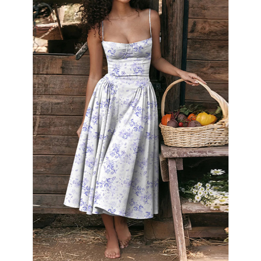 Sweetheart Neck Spaghetti Strap Midi Dress Floral / S Apparel and Accessories