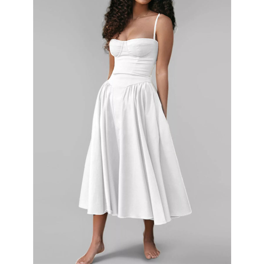Sweetheart Neck Spaghetti Strap Midi Dress White / S Apparel and Accessories