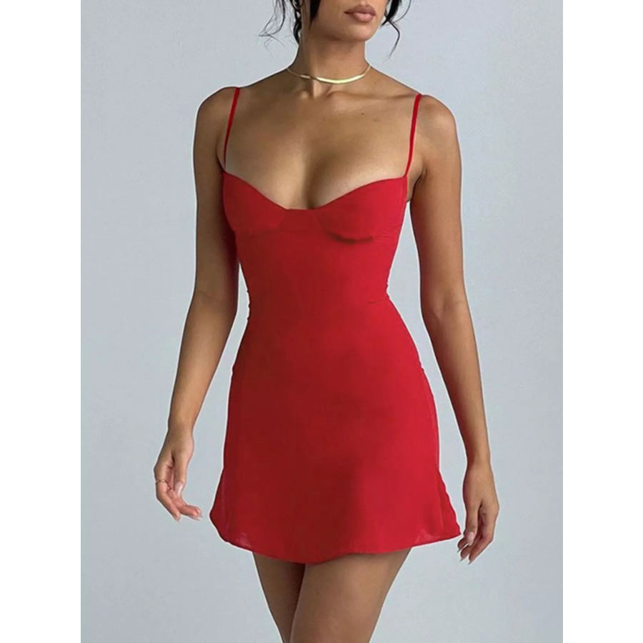 Sweetheart Neck Spaghetti Strap Mini Dress Red / XS Apparel and Accessories