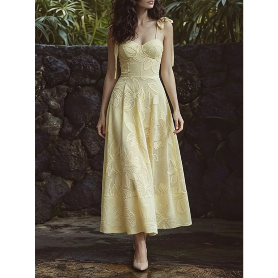 Sweetheart Neck Tie-Strap Dress Yellow / S Apparel and Accessories