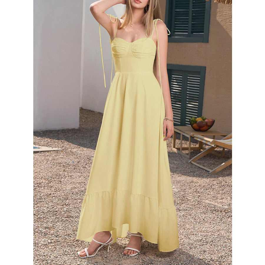 Sweetheart Neck Tie-Strap Ruffle Hem Maxi Dress Apparel and Accessories