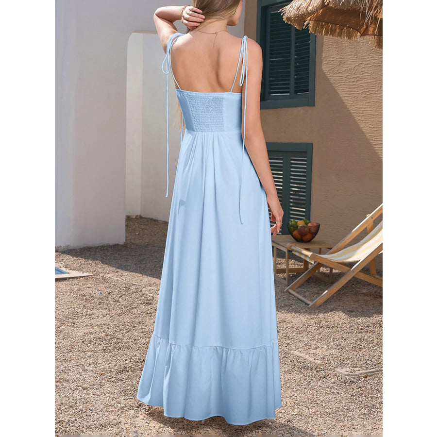 Sweetheart Neck Tie-Strap Ruffle Hem Maxi Dress Apparel and Accessories