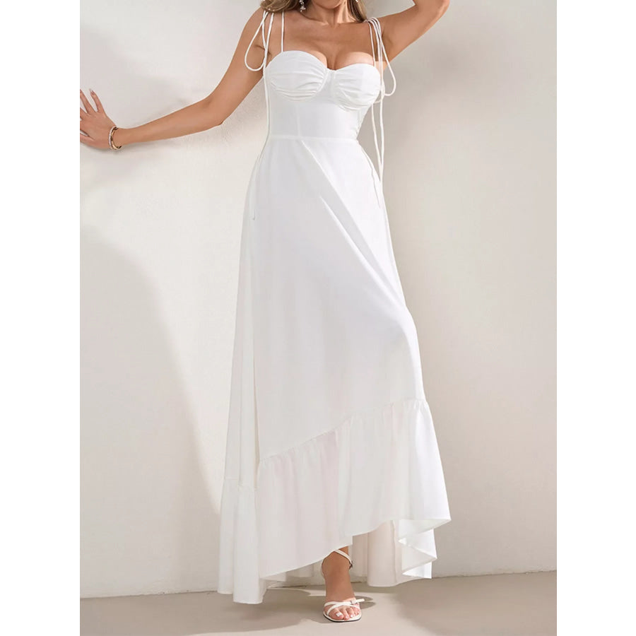 Sweetheart Neck Tie-Strap Ruffle Hem Maxi Dress Apparel and Accessories