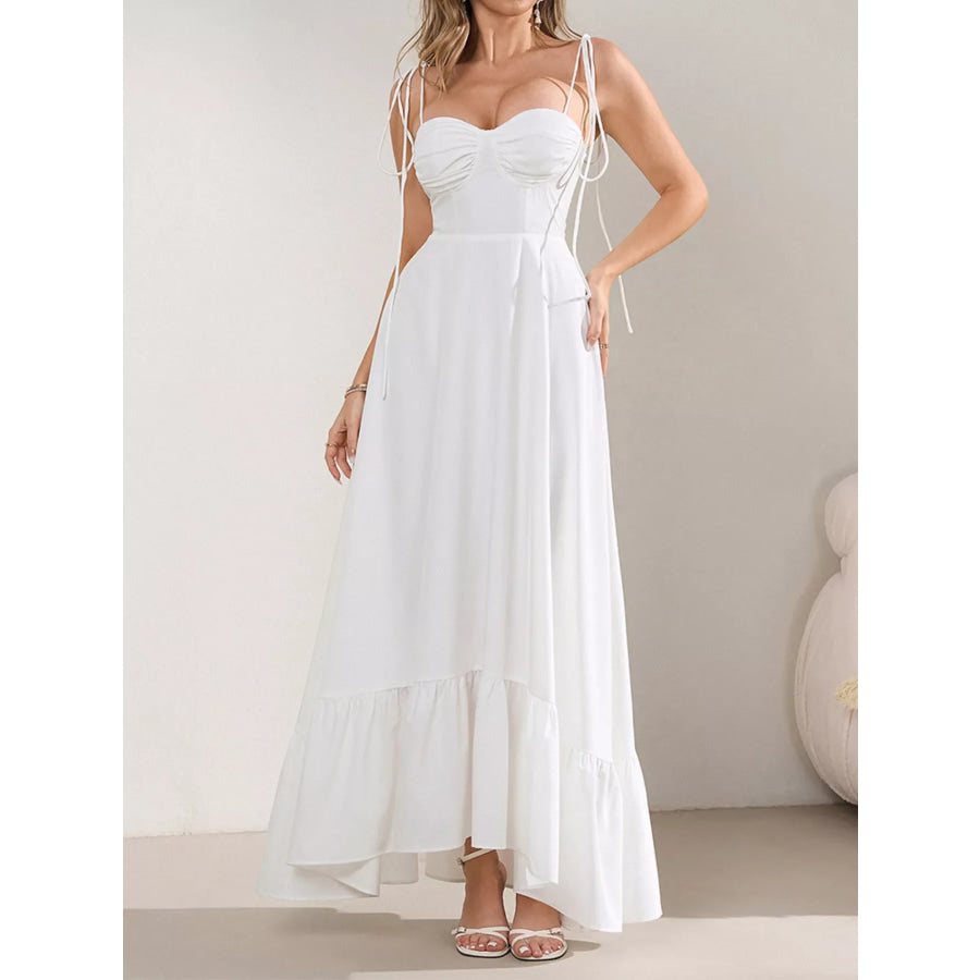 Sweetheart Neck Tie-Strap Ruffle Hem Maxi Dress Apparel and Accessories