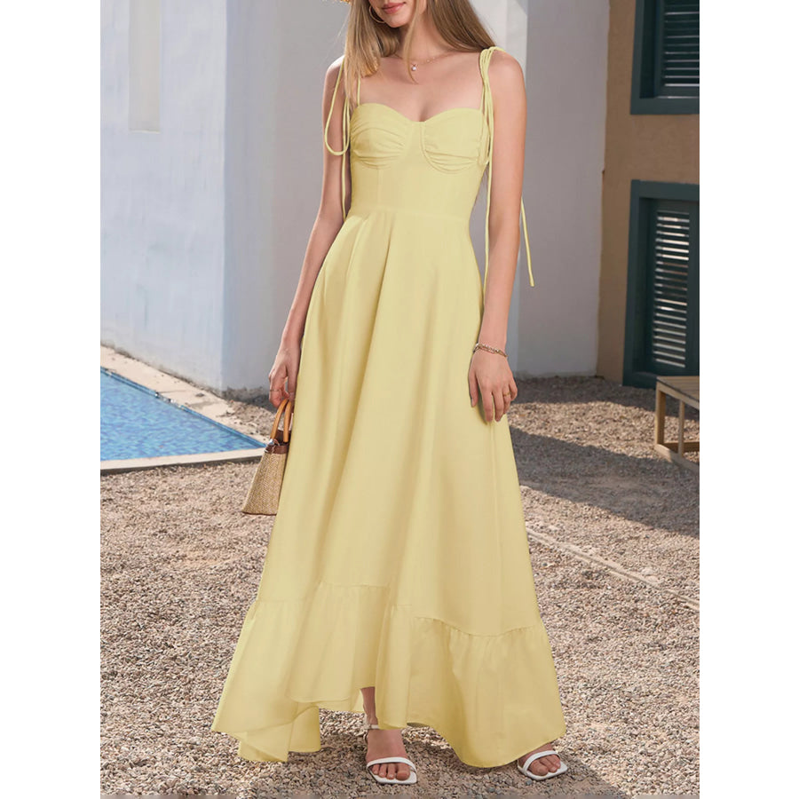 Sweetheart Neck Tie-Strap Ruffle Hem Maxi Dress Apparel and Accessories