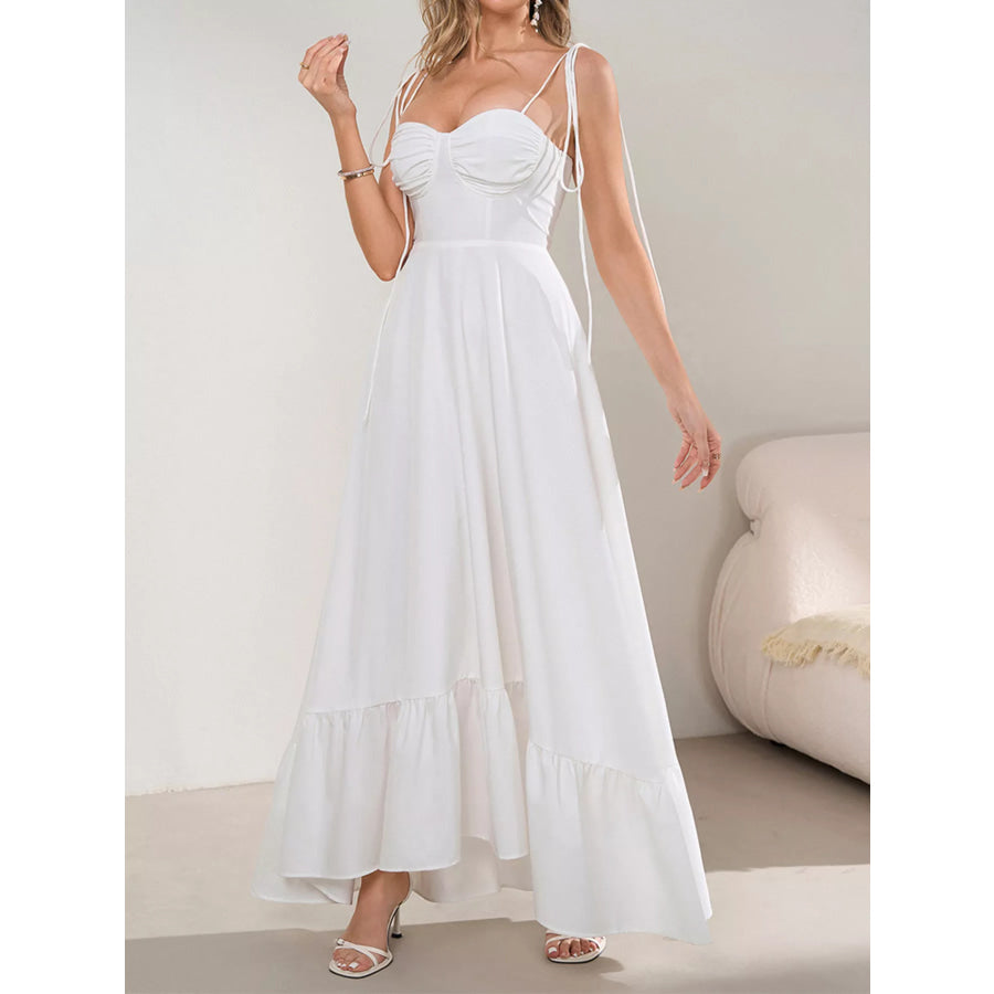 Sweetheart Neck Tie-Strap Ruffle Hem Maxi Dress Apparel and Accessories