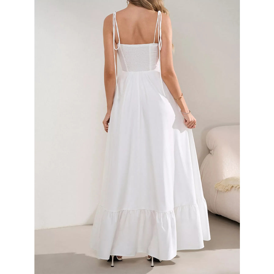 Sweetheart Neck Tie-Strap Ruffle Hem Maxi Dress Apparel and Accessories